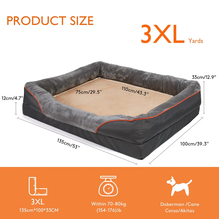 Cushioned Dog Bed with Orthopedic Foam and Raised Walls, Machine Washable