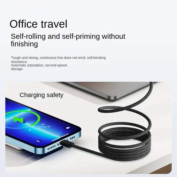 Magnetic Charging Cable with Auto-Coiling System and Dual Device Tips, 3.3ft