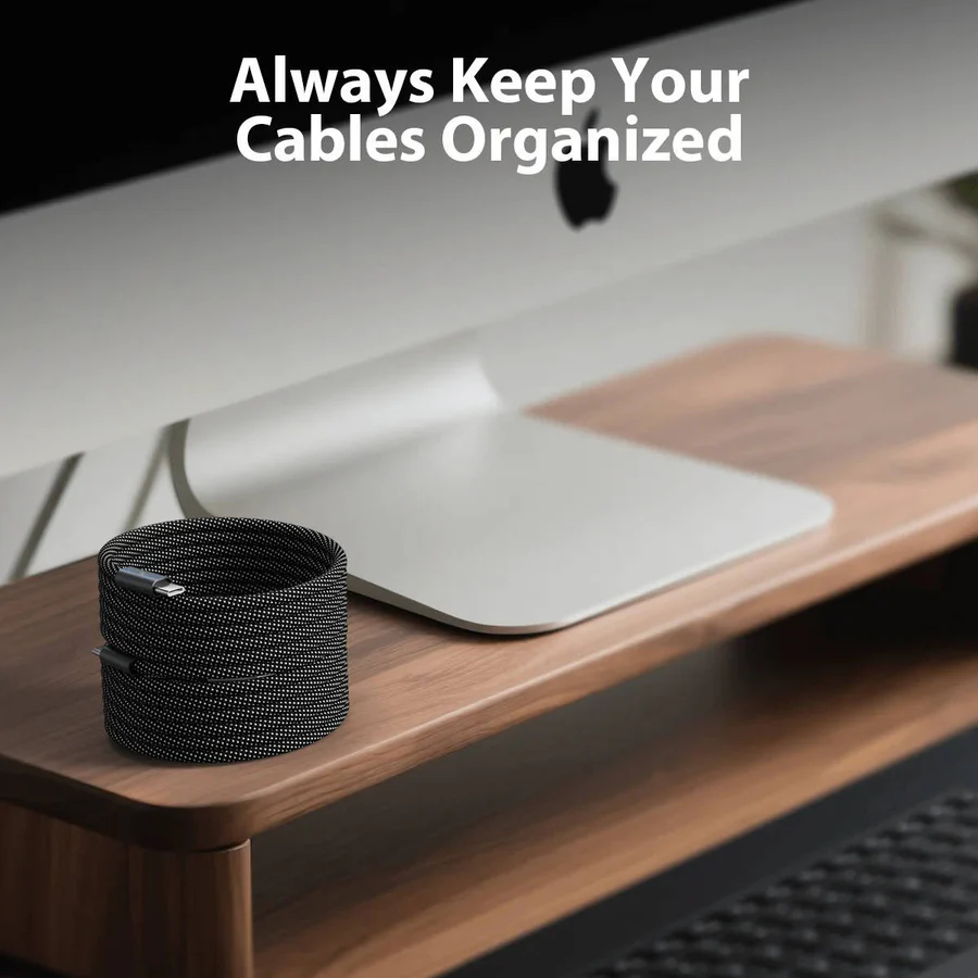 Magnetic Charging Cable with Auto-Coiling System and Dual Device Tips, 3.3ft