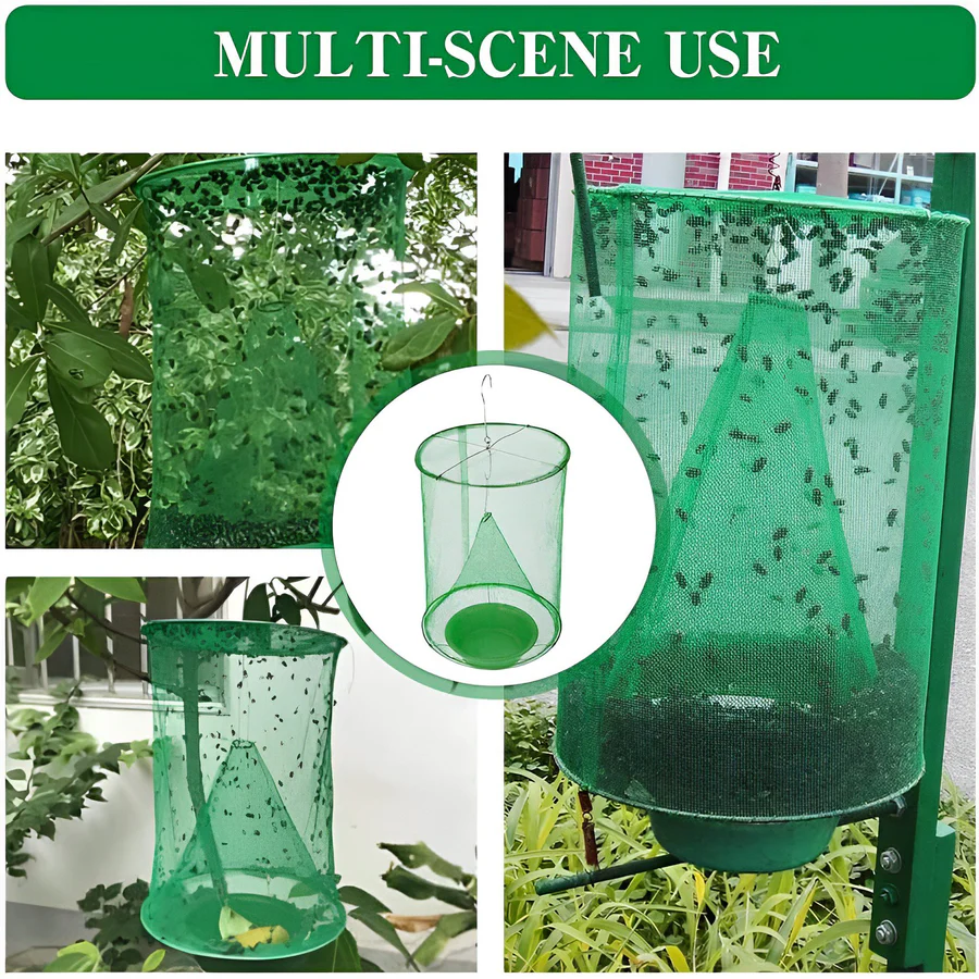 Expandable Fly Trap with Natural Bait Units and Weather Resistant Design