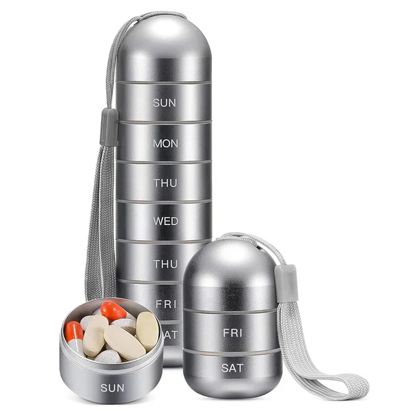 Weekly Pill Organizer with Aluminum Alloy Design and Silicone Seal