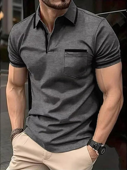 Cotton Blend Polo Shirt with Traditional Collar, Chest Pocket and Wrinkle Resistant Fabric