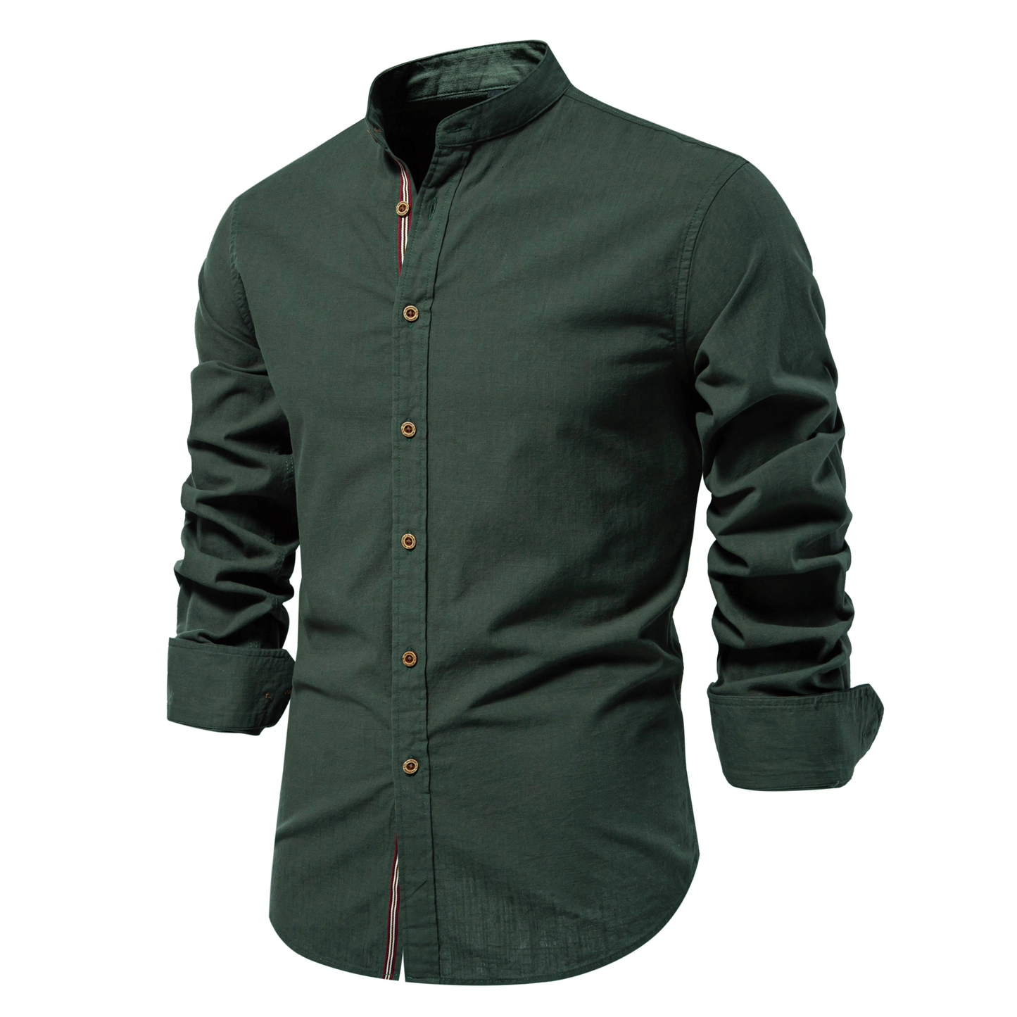 Premium Men's Cotton-Linen Blend Shirt with Mandarin Collar