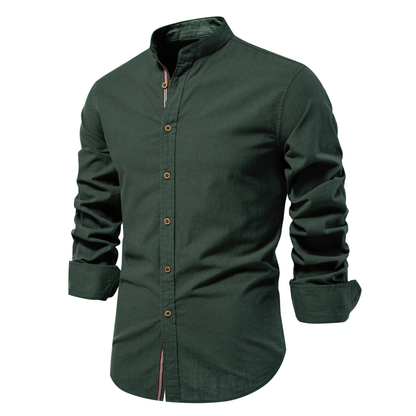 Premium Men's Cotton-Linen Blend Shirt with Mandarin Collar