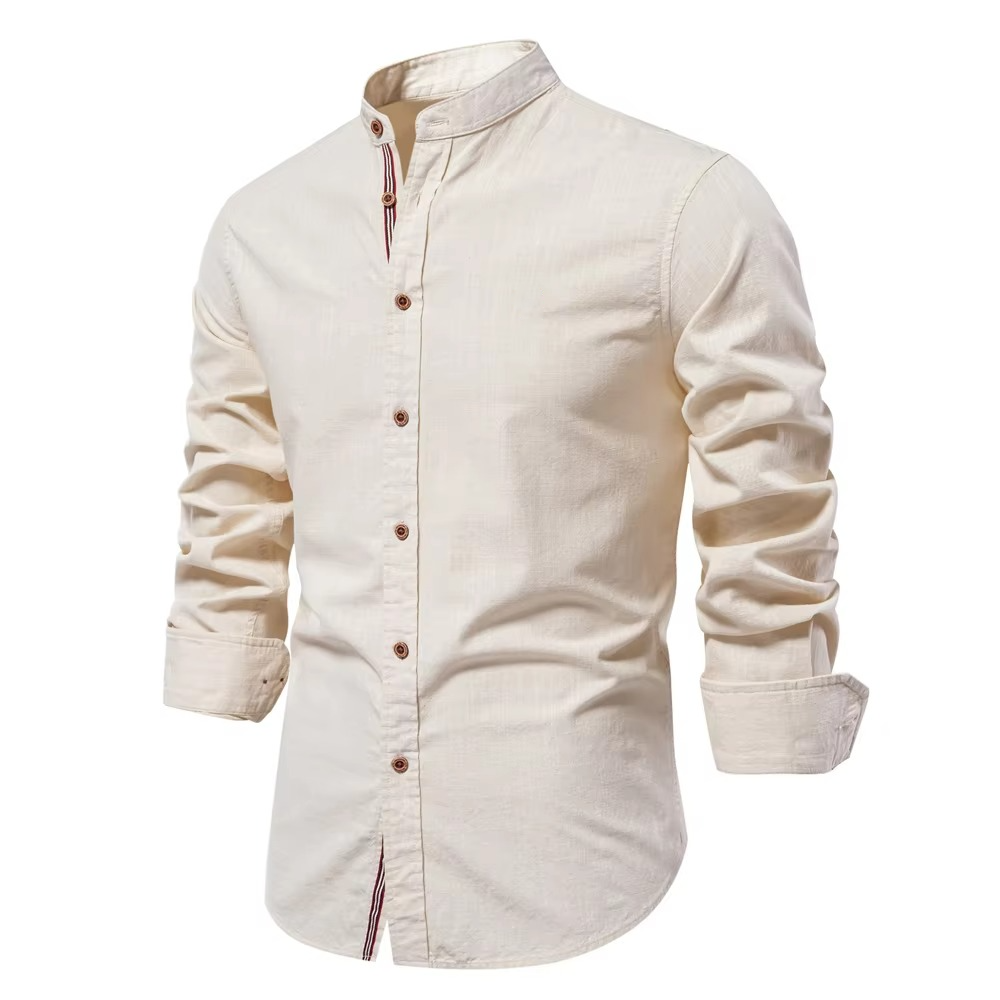 Premium Men's Cotton-Linen Blend Shirt with Mandarin Collar