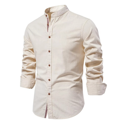 Premium Men's Cotton-Linen Blend Shirt with Mandarin Collar