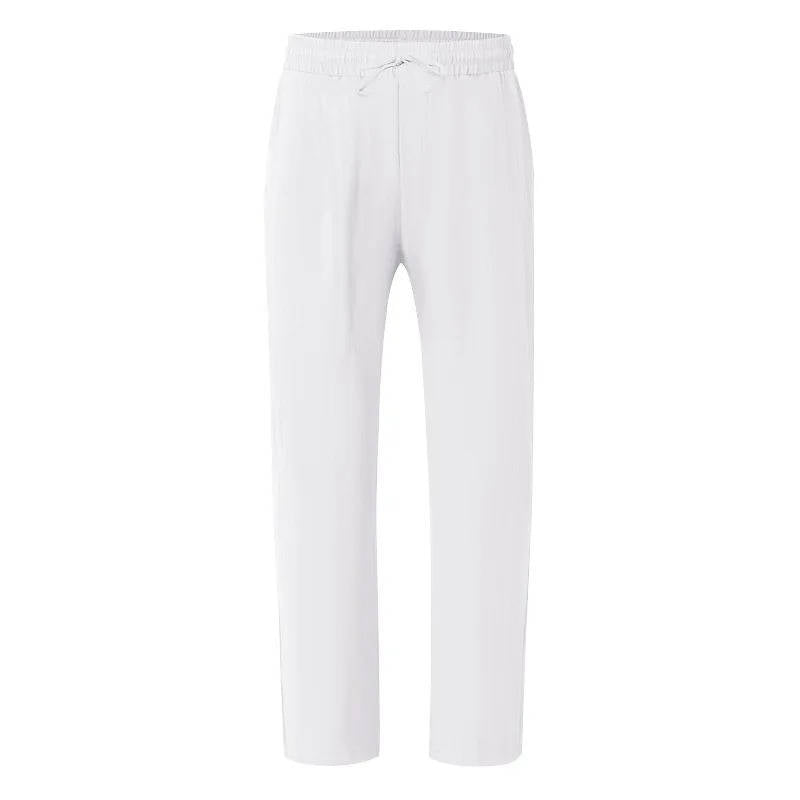 Linen Straight Leg Pants for Men with Elastic Drawstring Waist and Deep Pockets, Machine Washable