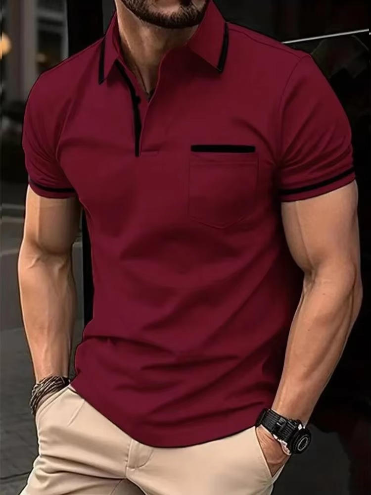 Cotton Blend Polo Shirt with Traditional Collar, Chest Pocket and Wrinkle Resistant Fabric