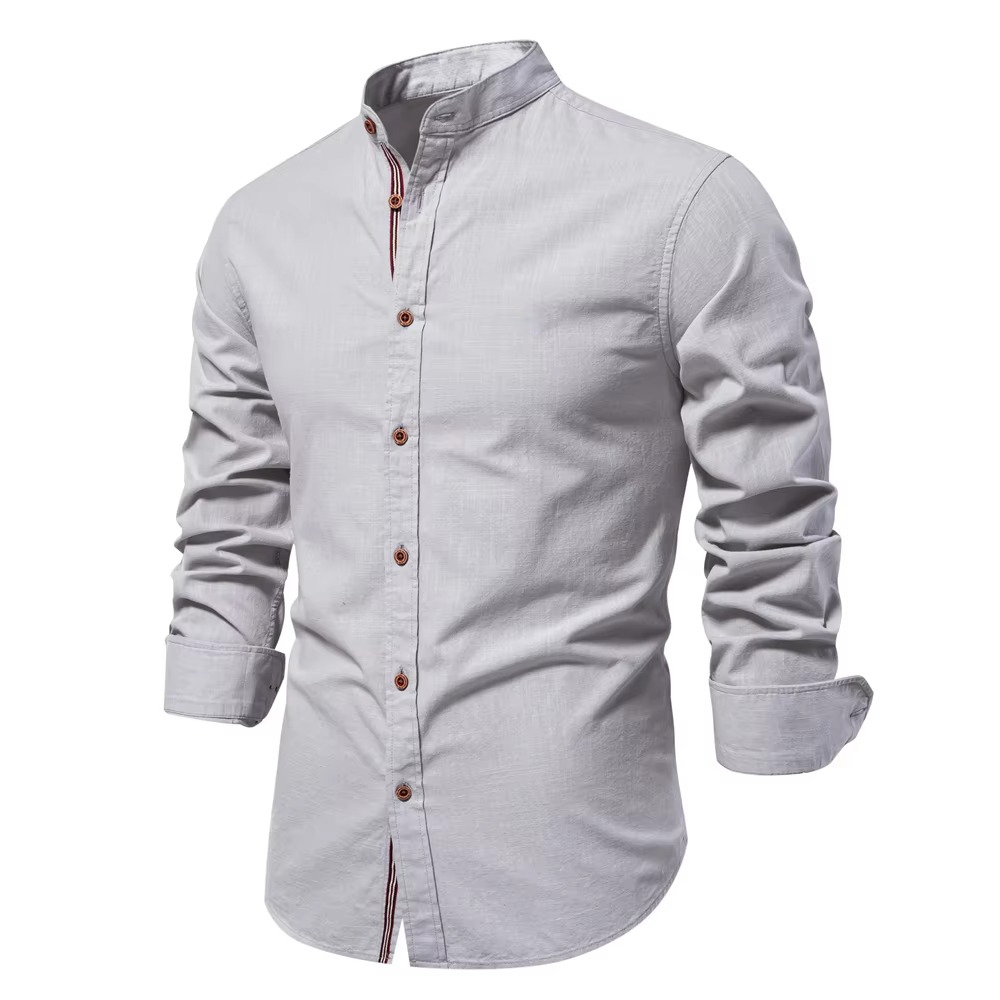 Premium Men's Cotton-Linen Blend Shirt with Mandarin Collar