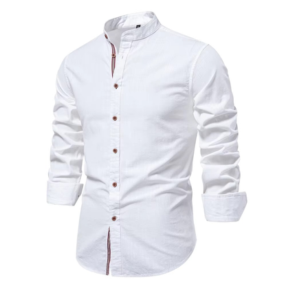 Premium Men's Cotton-Linen Blend Shirt with Mandarin Collar