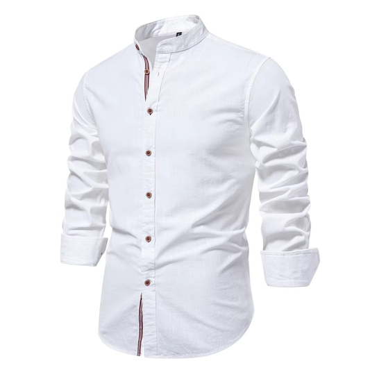 Premium Men's Cotton-Linen Blend Shirt with Mandarin Collar