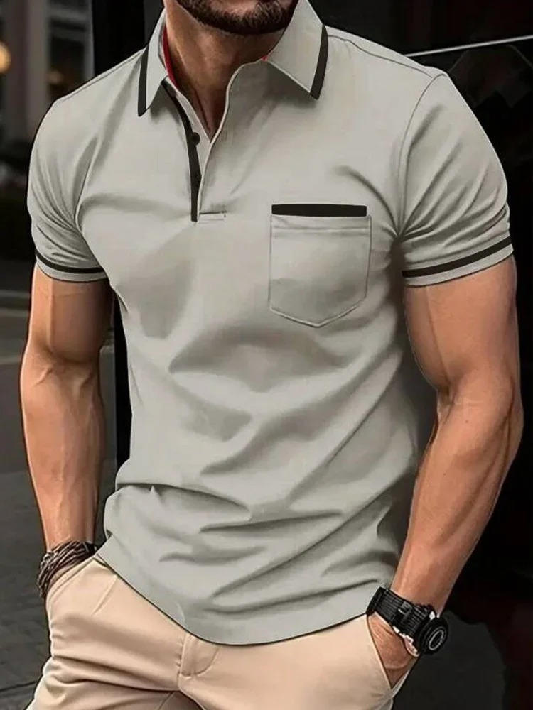 Cotton Blend Polo Shirt with Traditional Collar, Chest Pocket and Wrinkle Resistant Fabric