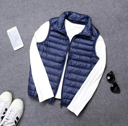 Down Vest with Water Resistant Shell and Stand Up Collar for Men, Compressible