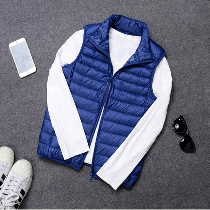 Down Vest with Water Resistant Shell and Stand Up Collar for Men, Compressible