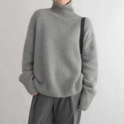 Women's Turtleneck Sweater with Natural Fiber Blend and Relaxed Fit