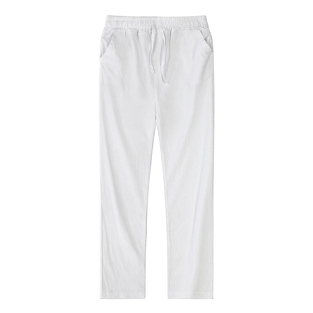 Cotton Linen Blend Pants with Elastic Waistband and Stretch Recovery, Machine Washable