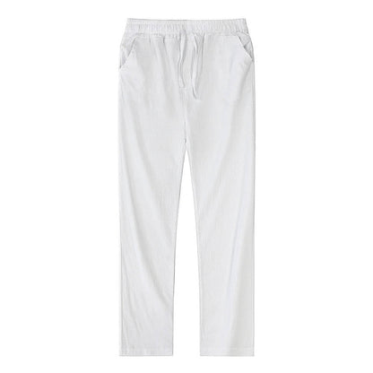 Cotton Linen Blend Pants with Elastic Waistband and Stretch Recovery, Machine Washable