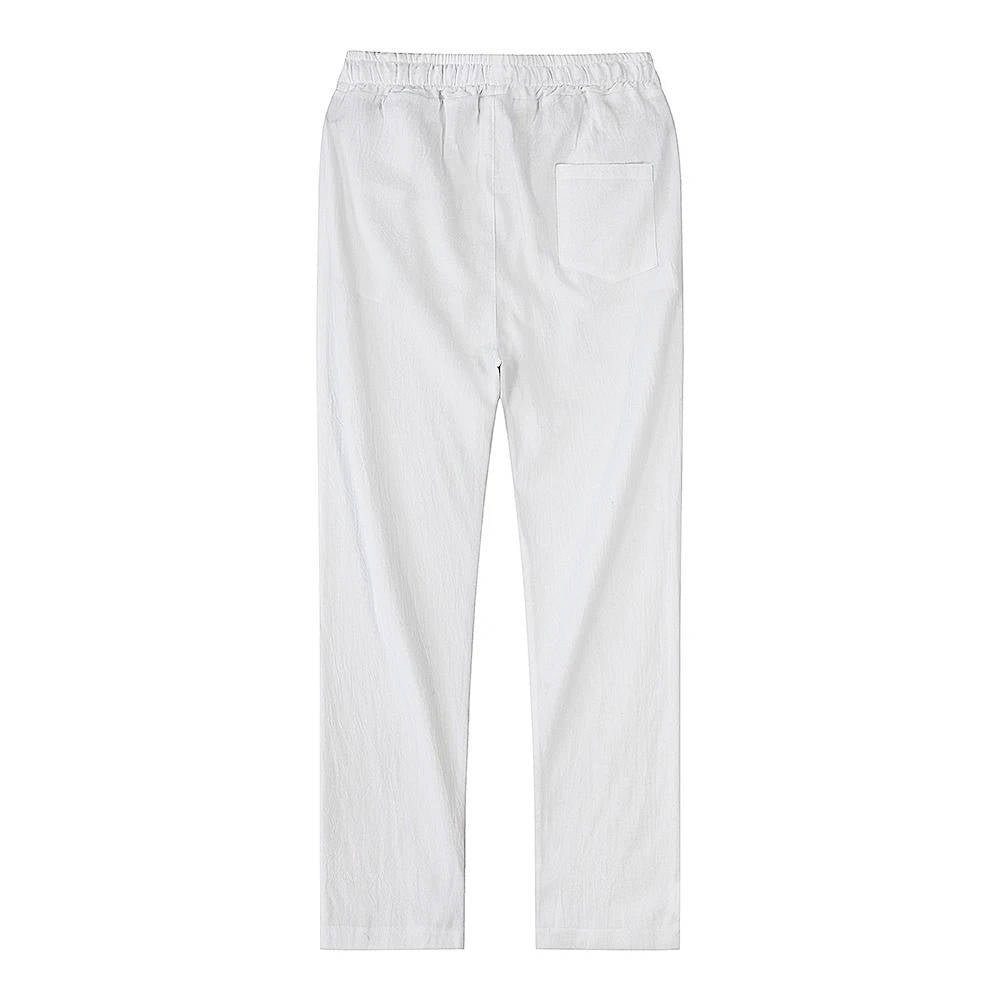 Cotton Linen Blend Pants with Elastic Waistband and Stretch Recovery, Machine Washable
