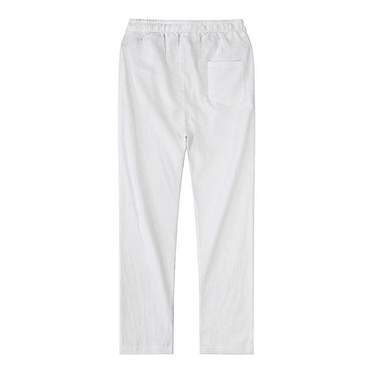 Cotton Linen Blend Pants with Elastic Waistband and Stretch Recovery, Machine Washable