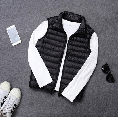 Down Vest with Water Resistant Shell and Stand Up Collar for Men, Compressible