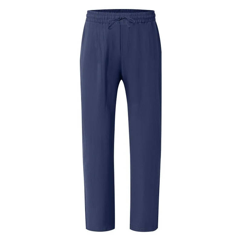Linen Straight Leg Pants for Men with Elastic Drawstring Waist and Deep Pockets, Machine Washable