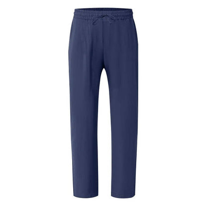Linen Straight Leg Pants for Men with Elastic Drawstring Waist and Deep Pockets, Machine Washable