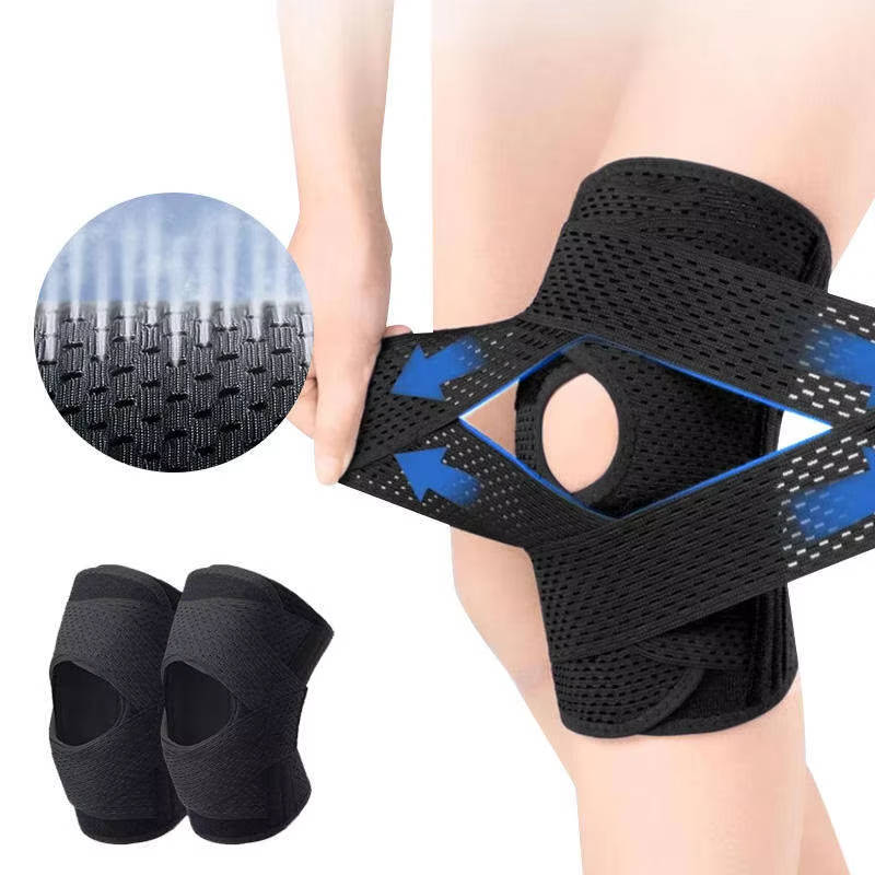 Knee Brace with Four Spring Stabilizers and Open Kneecap Cutout