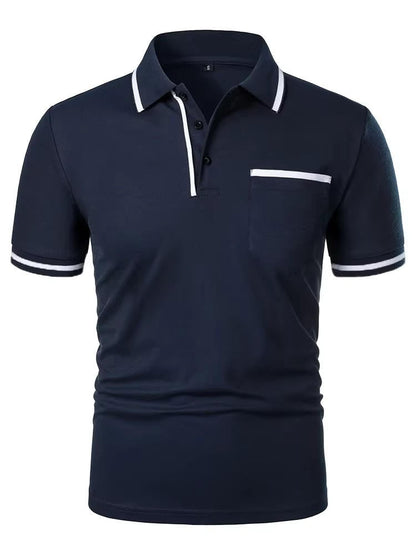 Cotton Blend Polo Shirt with Traditional Collar, Chest Pocket and Wrinkle Resistant Fabric