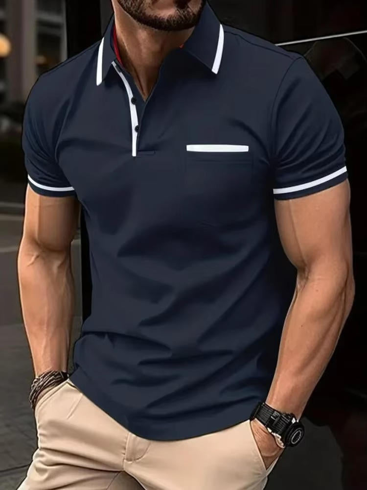 Cotton Blend Polo Shirt with Traditional Collar, Chest Pocket and Wrinkle Resistant Fabric