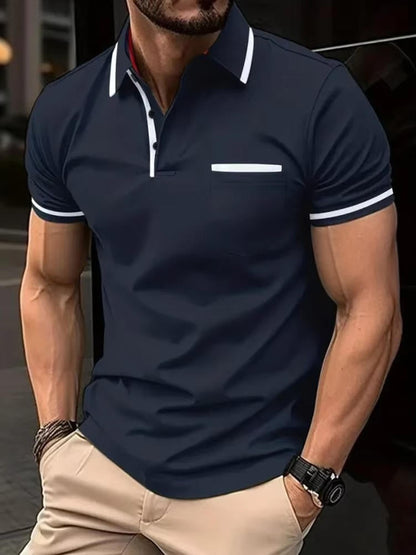 Cotton Blend Polo Shirt with Traditional Collar, Chest Pocket and Wrinkle Resistant Fabric