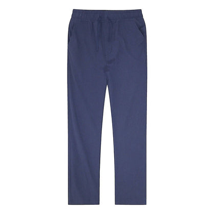 Cotton Linen Blend Pants with Elastic Waistband and Stretch Recovery, Machine Washable