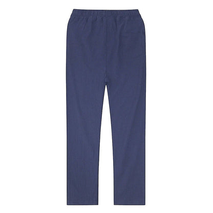 Cotton Linen Blend Pants with Elastic Waistband and Stretch Recovery, Machine Washable