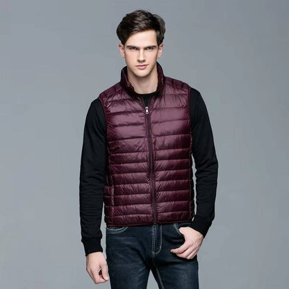 Down Vest with Water Resistant Shell and Stand Up Collar for Men, Compressible