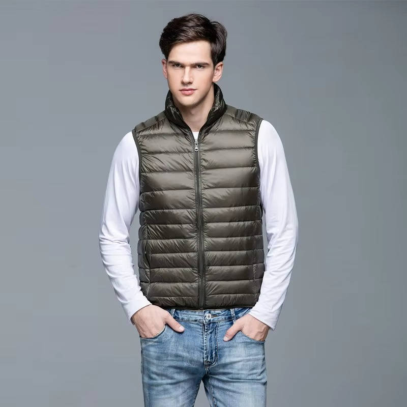 Down Vest with Water Resistant Shell and Stand Up Collar for Men, Compressible