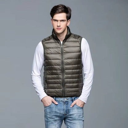Down Vest with Water Resistant Shell and Stand Up Collar for Men, Compressible