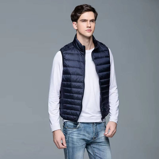 Down Vest with Water Resistant Shell and Stand Up Collar for Men, Compressible