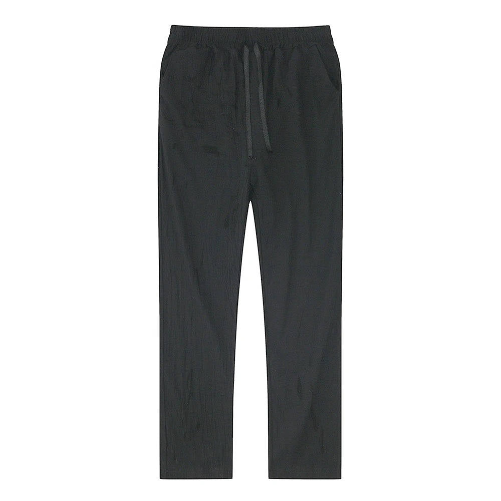 Cotton Linen Blend Pants with Elastic Waistband and Stretch Recovery, Machine Washable