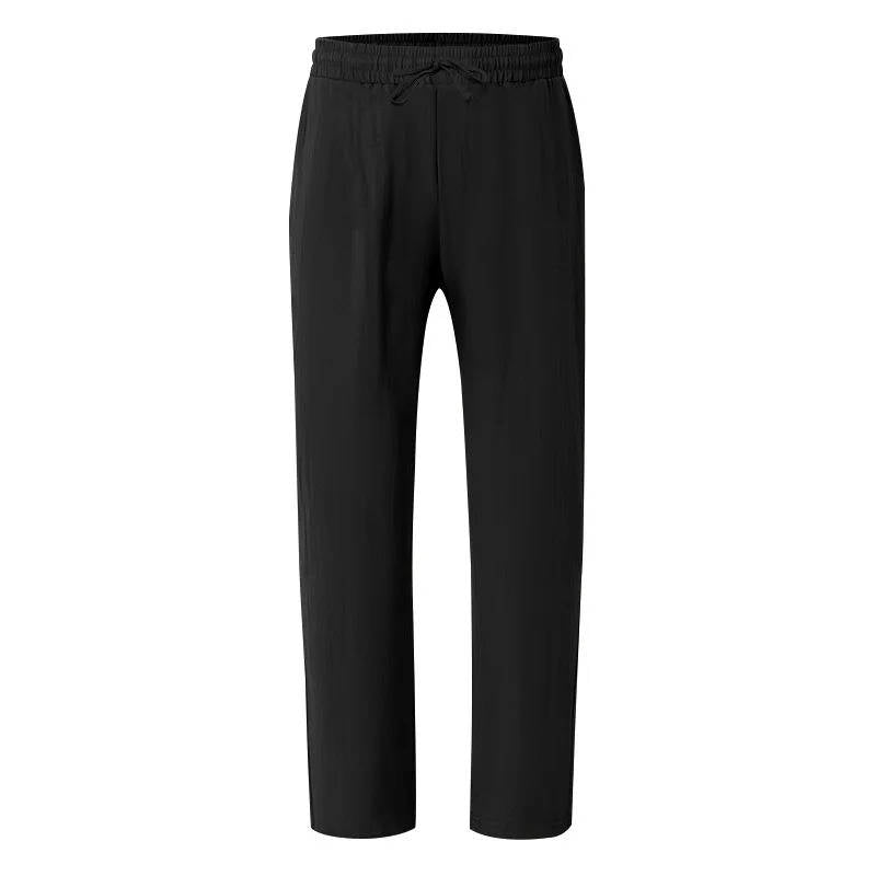 Linen Straight Leg Pants for Men with Elastic Drawstring Waist and Deep Pockets, Machine Washable