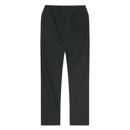 Cotton Linen Blend Pants with Elastic Waistband and Stretch Recovery, Machine Washable