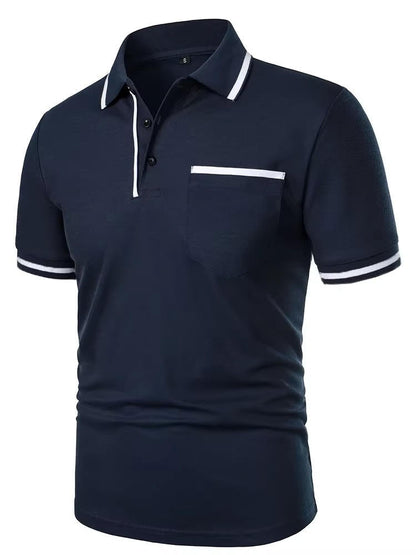 Cotton Blend Polo Shirt with Traditional Collar, Chest Pocket and Wrinkle Resistant Fabric