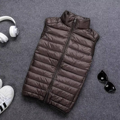 Down Vest with Water Resistant Shell and Stand Up Collar for Men, Compressible