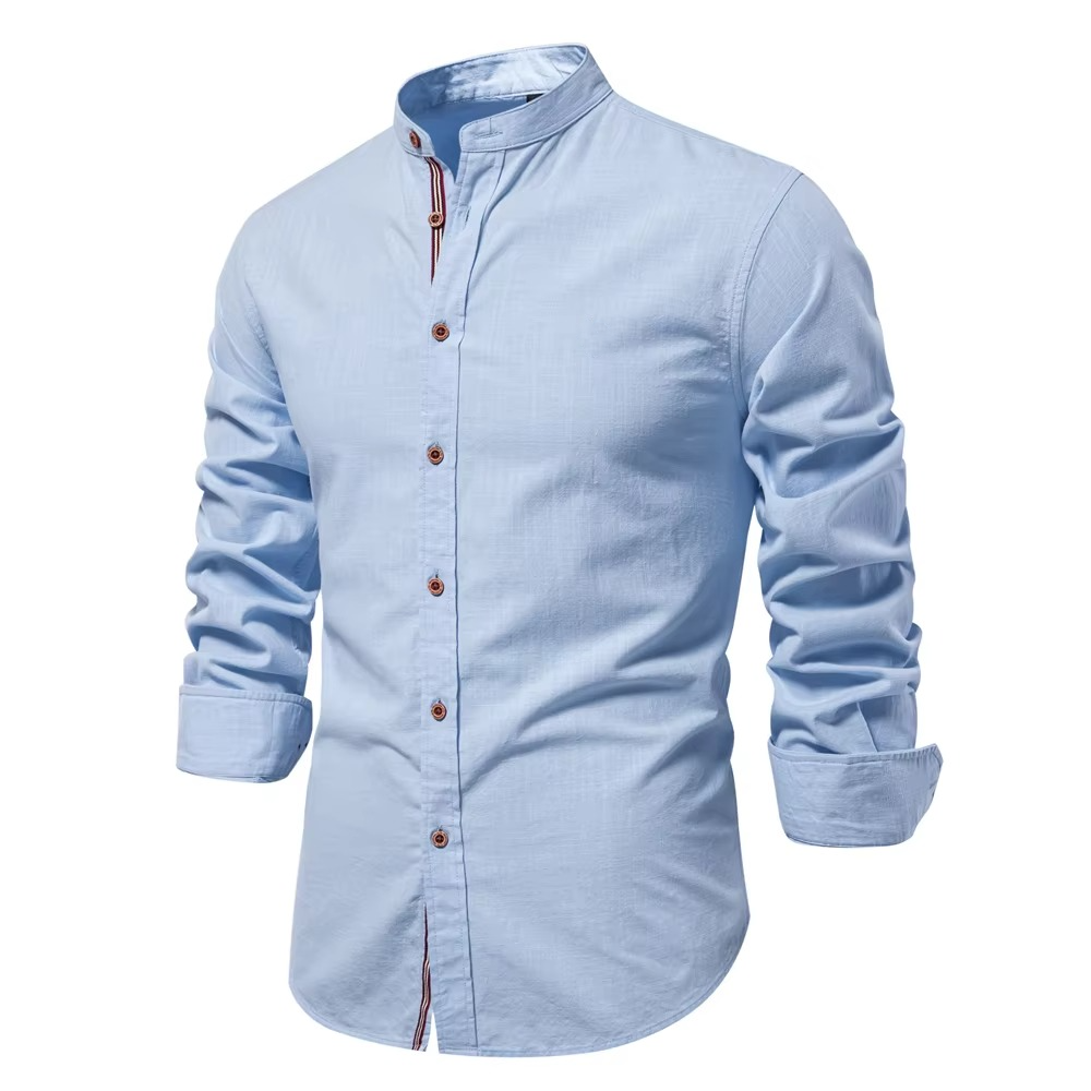 Premium Men's Cotton-Linen Blend Shirt with Mandarin Collar