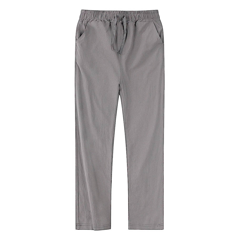 Cotton Linen Blend Pants with Elastic Waistband and Stretch Recovery, Machine Washable