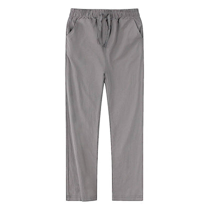 Cotton Linen Blend Pants with Elastic Waistband and Stretch Recovery, Machine Washable