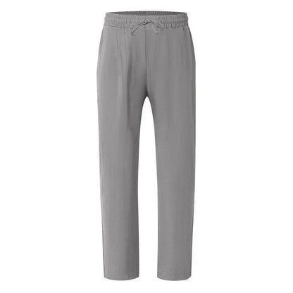 Linen Straight Leg Pants for Men with Elastic Drawstring Waist and Deep Pockets, Machine Washable