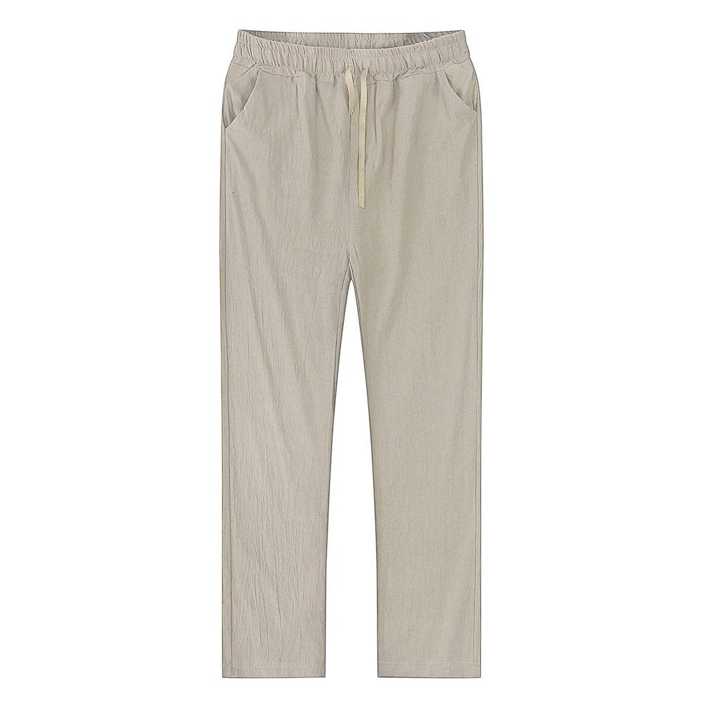 Cotton Linen Blend Pants with Elastic Waistband and Stretch Recovery, Machine Washable
