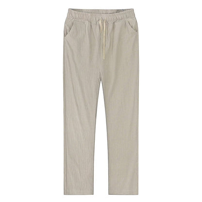 Cotton Linen Blend Pants with Elastic Waistband and Stretch Recovery, Machine Washable