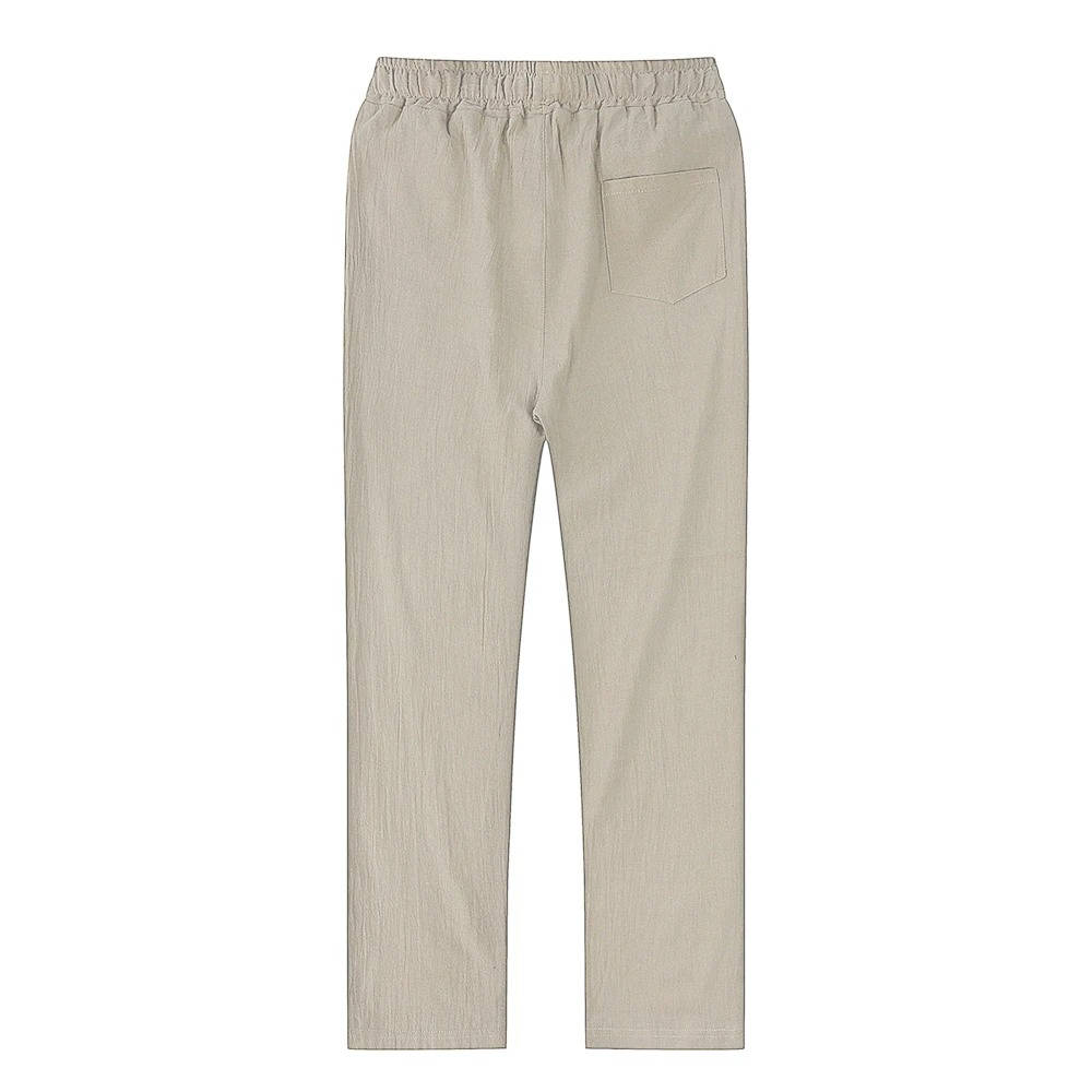 Cotton Linen Blend Pants with Elastic Waistband and Stretch Recovery, Machine Washable