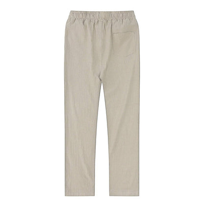 Cotton Linen Blend Pants with Elastic Waistband and Stretch Recovery, Machine Washable