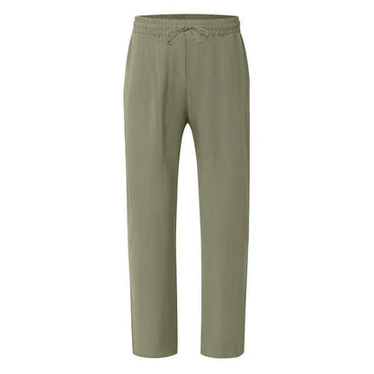 Linen Straight Leg Pants for Men with Elastic Drawstring Waist and Deep Pockets, Machine Washable